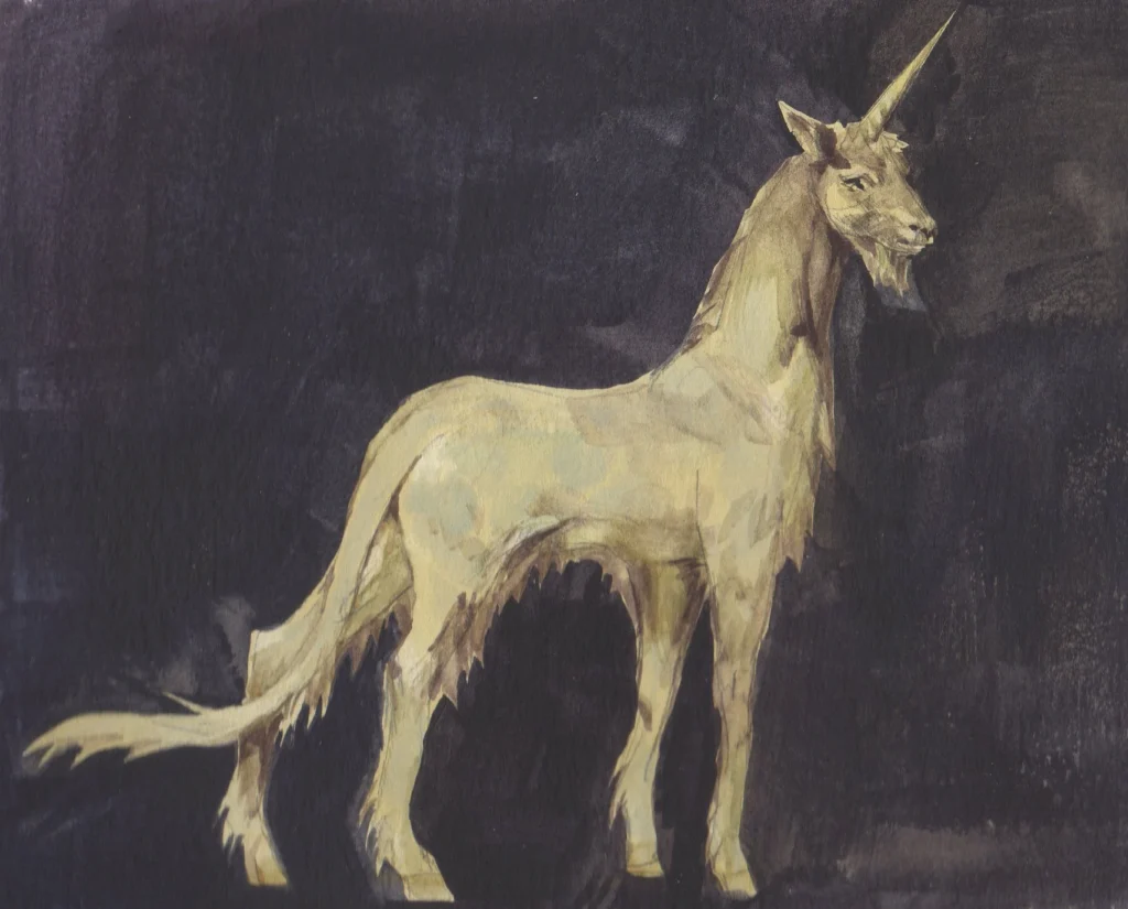 Watercolor study of a unicorn