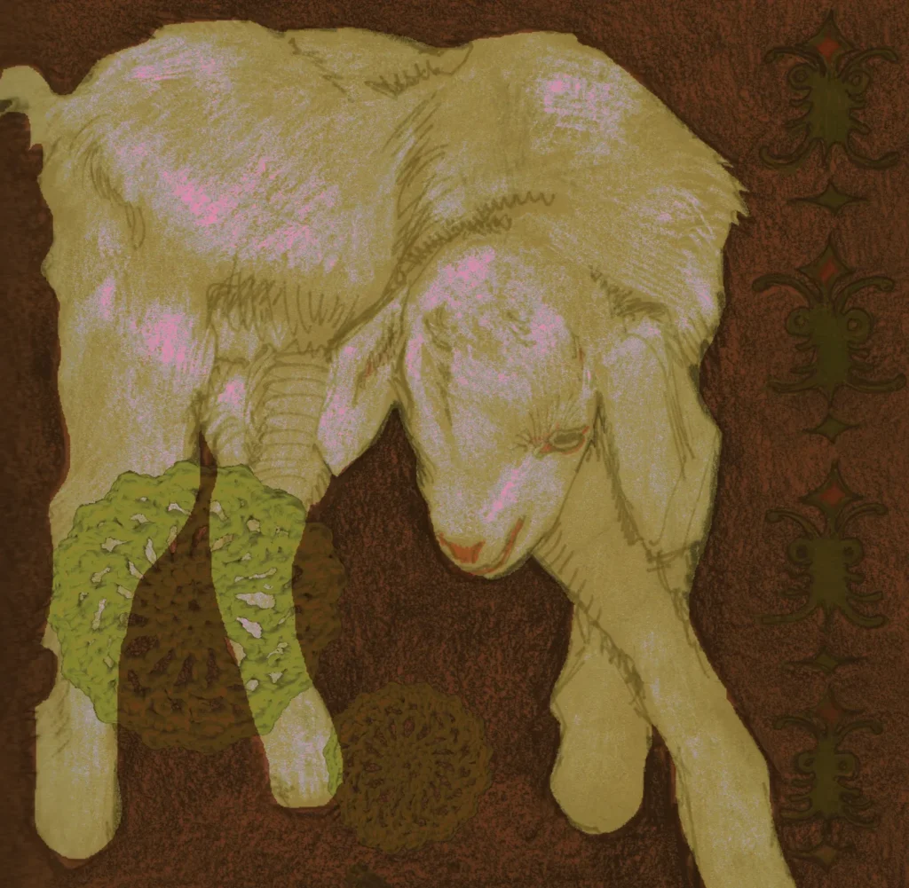 Colored pencil and pen study of a goat